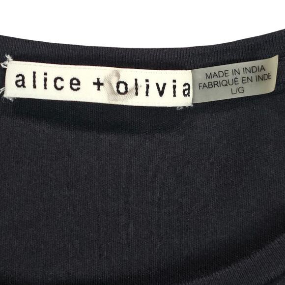 Alice and Olivia Shirt Women Size Large Black Tee Wild Child Casual Short Sleeve - Picture 6 of 12
